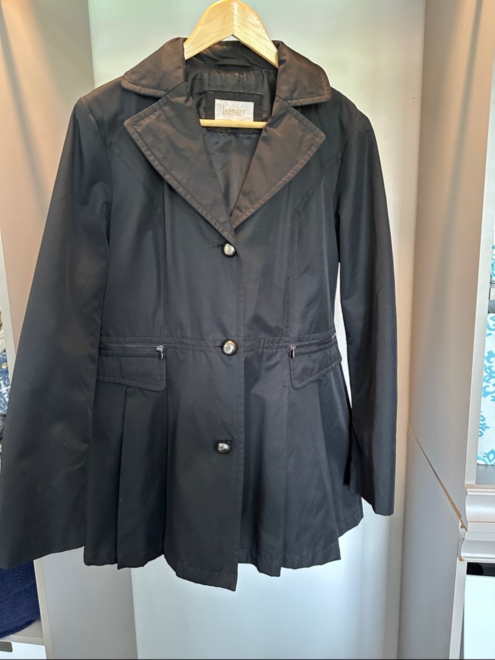 Laundry By Shelli Segal Black Tailored Trench Jacket with hood